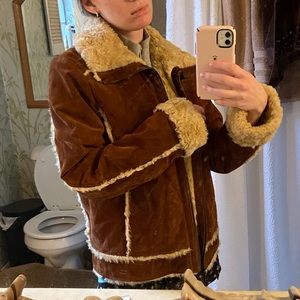 Brown Suede Faux Fur Sherpa Coat 🤎